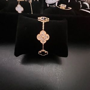 Double Sided Black Clover Bling Diamond Bracelet